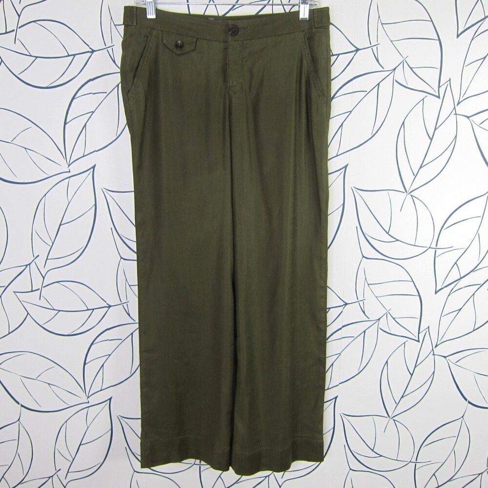 Anthropologie Level 99 Linen Blend Wide Leg Pants size 27 Army Green